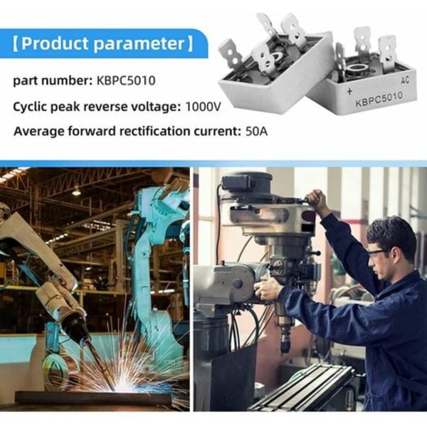 5 stk Kbpc5010 likeretterdioder 50A 1000V enfaset fullbølge 50A silisium elektroniske dioder 4-pin gjennomgående hull