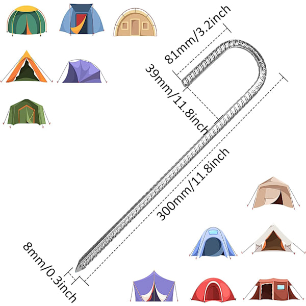 10-pack markankare, galvaniserade ståltältpinnar, J-krok