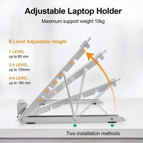 Bærbar computer stand, ventileret bærbar computer stand, ergonomisk justerbar bærbar computer stand til MacBook Air Pro, PC, iPad, notesbog, tablet (7-14 tommer) (sølv)