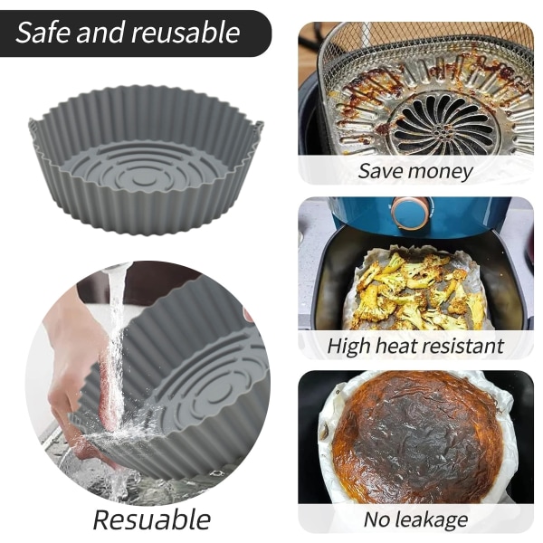 Airfryer silikone foring Pan, Air Fryer Silikone Kurvskål, Udskiftning af brændbart pergament, Genanvendelig Cyan + gray