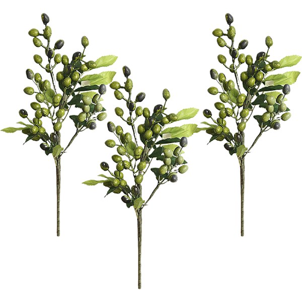 3 stk. Kunstige olivenblade med frugt Faux olivengrene