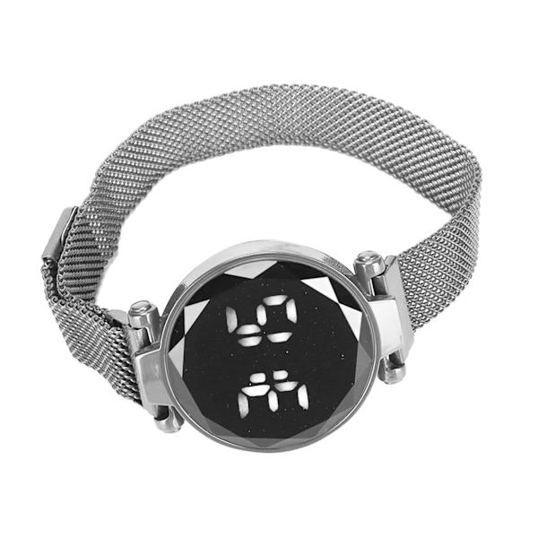 Kvinners LED-klokke LED-berøringsskjerm Stor skjerm Holdbar legering Mote Design Digital LED-klokke for jente kvinner voksen sølv