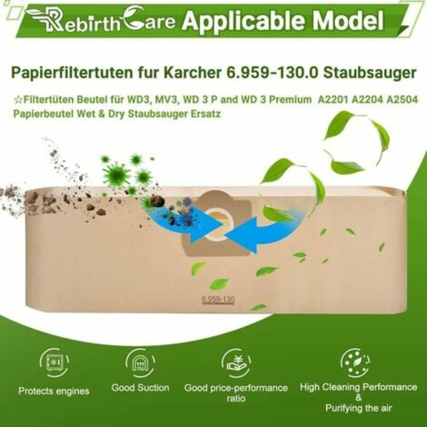 15 kappaletta pölynimuripusseja Karcher 6.959-130.0 Wd3 Wd3p