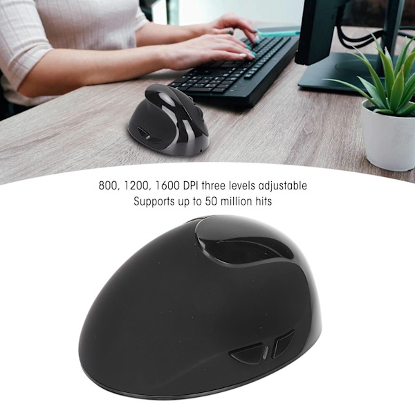 Vänsterhänt vertikal mus 2.4G trådlös vertikal ergonomisk mus laddningsbar mus med USB-adapter justerbar DPI för PC svart