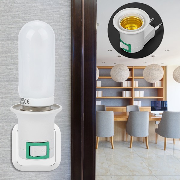 Bärbar glödlampshållare för enkel installation, energibesparande LED-kompatibel sockeladapter med strömbrytare, stöder 360 graders rotation för