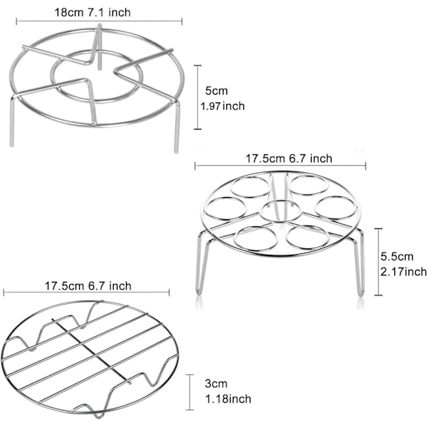 Rustfrit stål dampstativ til Instant Pot madlavning Trivet stativholder ægdamper kurv Trivet madstand Air Fryer stativ til trykkoger, sæt af