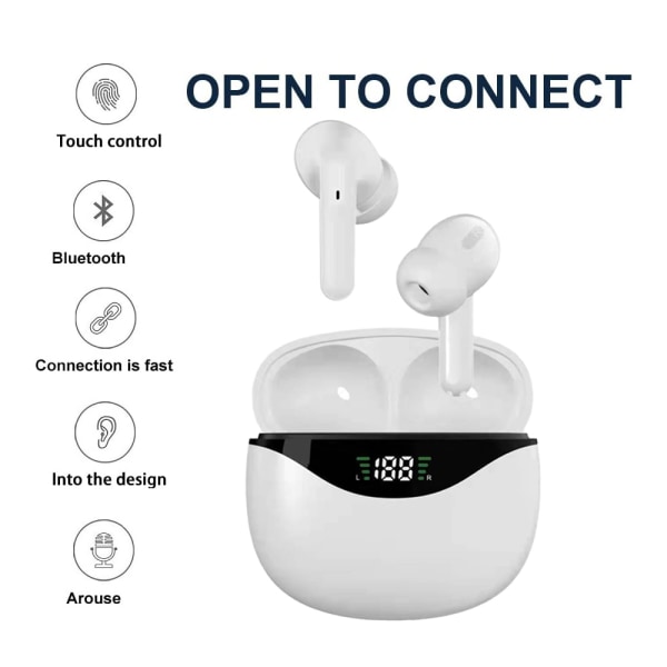 Trådlösa hörlurar, Bluetooth 5.1-hörlurar med LED Digital white