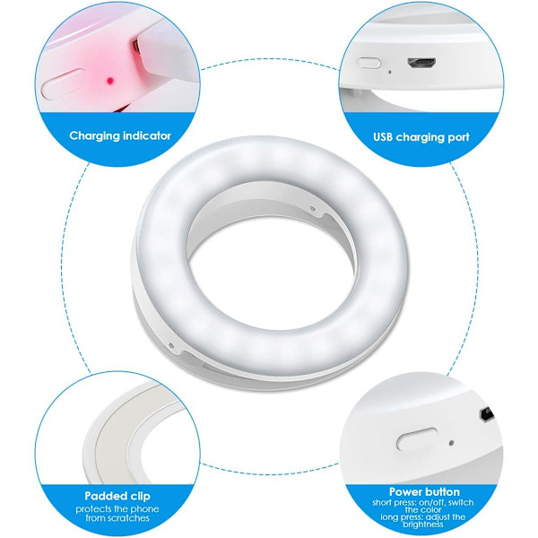 Selfie-lys, Selfie-lys til mobiltelefon, Ringlys til mobiltelefon, 40 LED