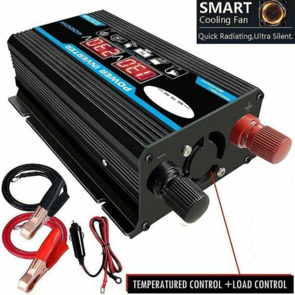 4000W Ren Sinusbølge Inverter 12V 220V Sinusbølge Inverter Transformer med Trådløs Fjernbetjening LED Display 2 USB Port til Bil Camping Rejse