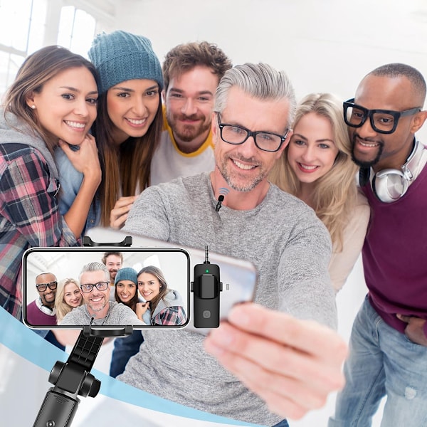 Dubbla trådlösa lavaliermikrofoner för iPhone, Android, kamera, bärbar dator, PC, 3-i-1 trådlös klämmikrofon för videoinspelning, vlog