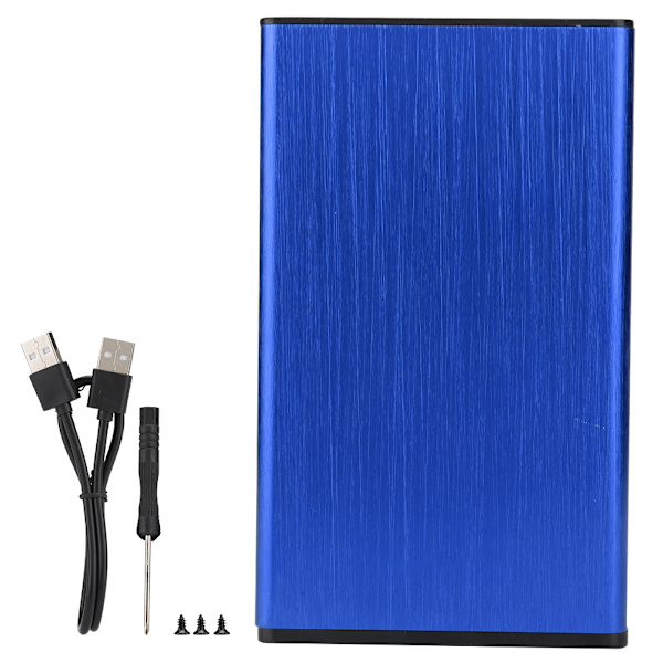 2,5 tommers USB2.0 bærbar ekstern mobil harddiskveske i aluminiumlegering, børstet, passer til 2 TB HDD SSDBlue