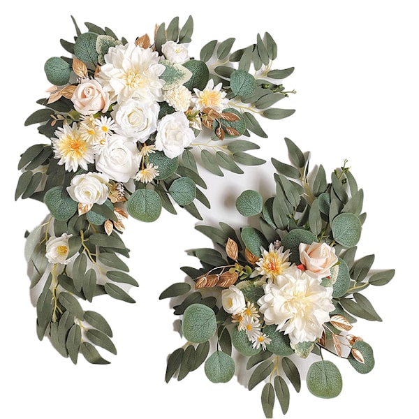 2 st blomsterbågar för bröllop, konstgjorda blommor för bröllopsceremoni, skyltblommor för båge för bröllop