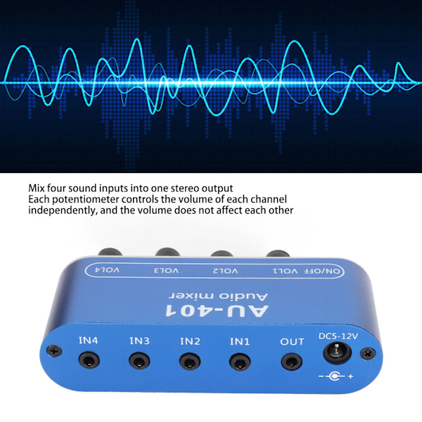 Mini Stereo Mixer 4 i 1 ut Volymjustering 3,5 mm Ljudväljare Förstärkare för PC Laptop Hörlurar