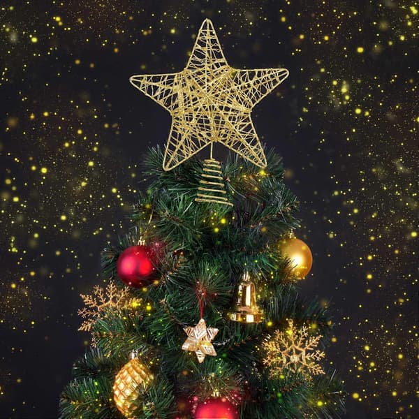 Juletræstoppe, Guldglitrende hul juletræsstjerne til juletræspynt (Guld)