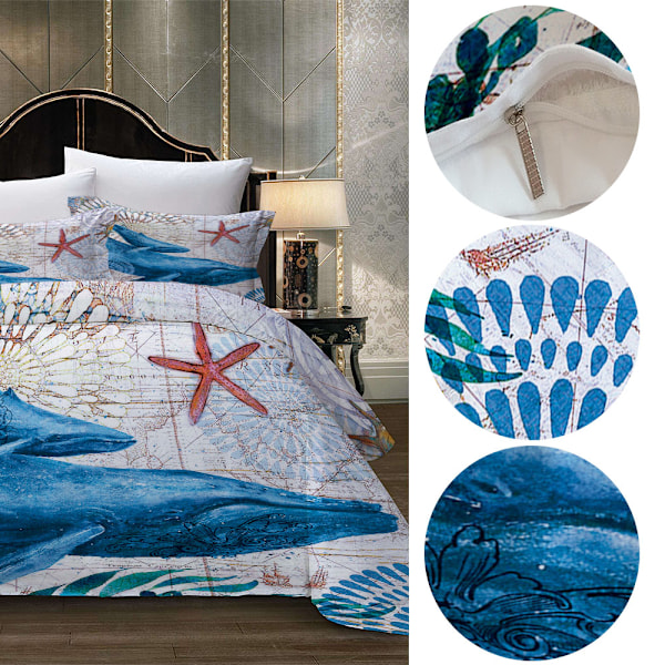 3-delat Set med Mjukt Täcke i 3D-tryck, Polyester, Sängkläder (Queen Size)