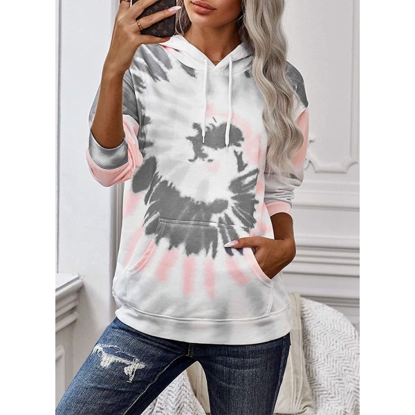 Langærmet Loose Tie Dye Colorblock Sweatshirt - med lomme