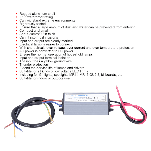 LED Driver Vandtæt Aluminium Input AC95‑265V Output DC36‑63V 300mA Strømforsyningstransformator til Spotlights MR11