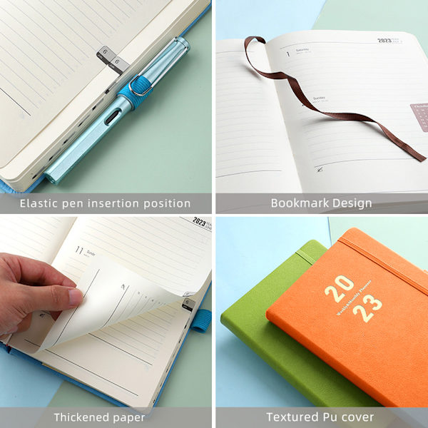 Planlægger 2023, 2023 Agenda bog Hard face notebook med pen,