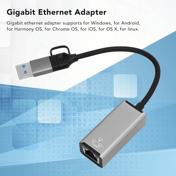 Gigabit Ethernet-adapter Profesjonell Stabil USB Nettverksadapter for Windows