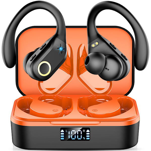 Sports hovedtelefoner, trådløse baslyd hovedtelefoner, in-ear hovedtelefoner Bluetooth 5.3 IPX7 vandtæt, 60 timers spilletid, sports hovedtelefoner med HD-mikrofon,