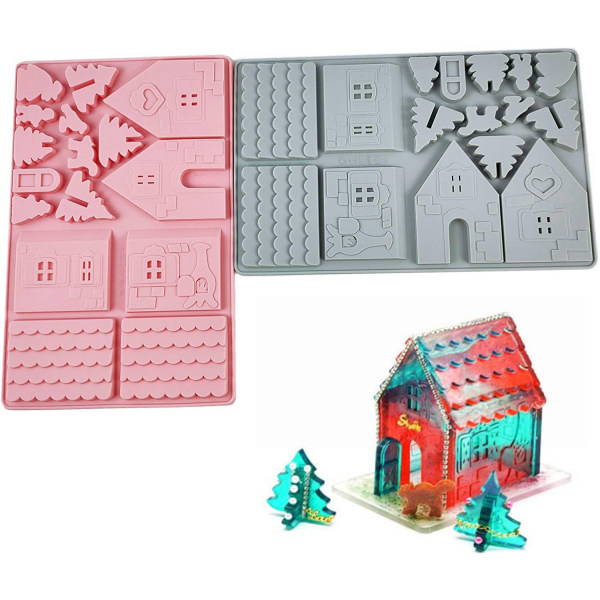 3D Christmas House Molds set om 2, Pepparkakshus