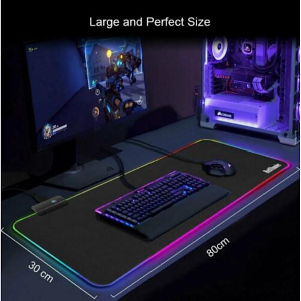 Gaming-musemåtte RGB-musemåtte 800x300 mm XXL Gaming-musemåtte Stor med 14 lystilstande 7 LED-farver Vandtæt, skridsikker til computer-pc