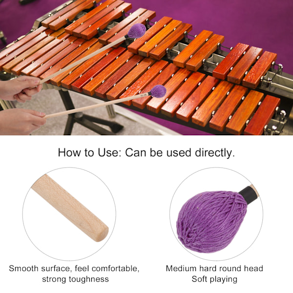 1 Par Marimba Slagmaller Medium Hard Garnhoved med Maple Skaft til Percussion Spil MQ‑06Purple