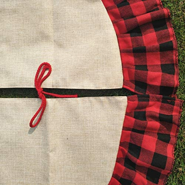 48 tuuman joulukuusen hame Buffalo Plaid -röyhelöinen säkkikangaspuuhame