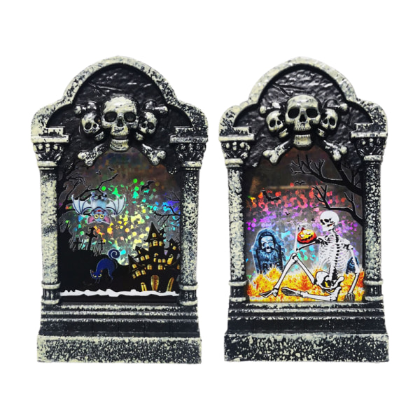 2 stk Gravsteinslys, Halloween LED-gravsteiner Skull Graveyard