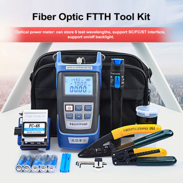 Fiberoptisk verktygssats optisk effektmätarfiberskärare trådavskalare optisk fiber kallanslutningsverktygssats med förvaringsväska