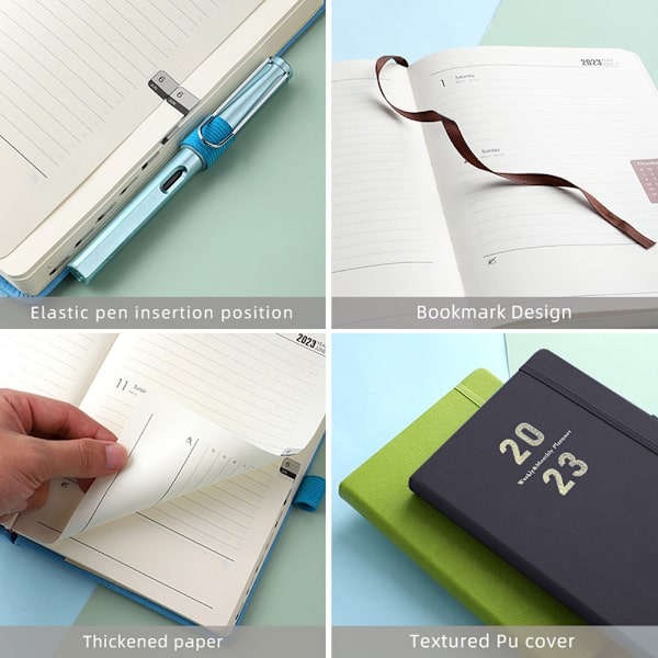 Planlægger 2023, 2023 Agenda bog Hard face notebook med pen,