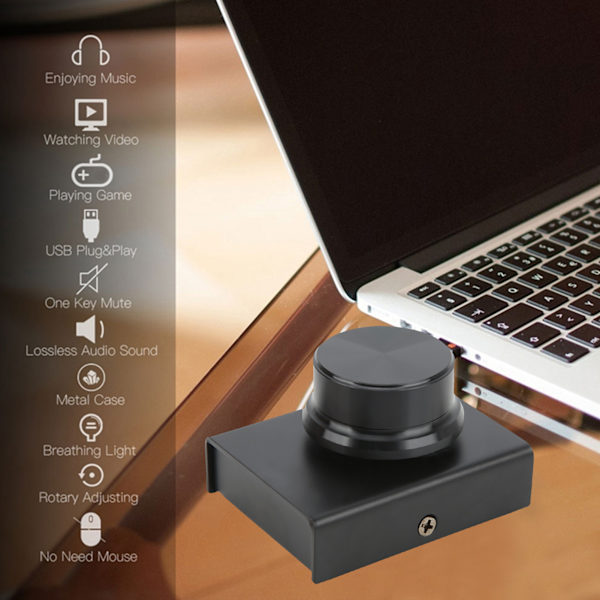 USB-volymknapp Fjärrkontroll Ljudjusterare för Win 10/8/7/Vista/XP/OS X Svart
