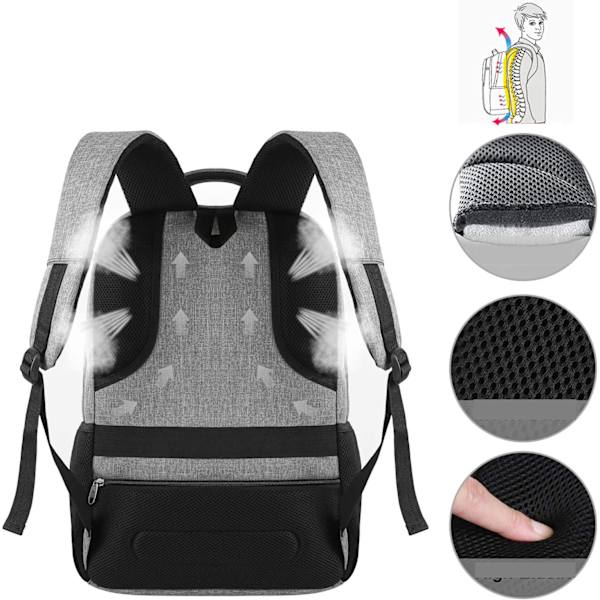 Laptopryggsäckar med USB-laddningsport för män och kvinnor för arbete, skola, universitet, skolryggsäck för pojkar, tonåringar med laptopfack och stöldskydd