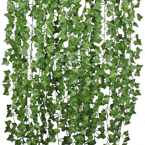 12 tråder kunstig eføy blad planter, 84 fot, grønn