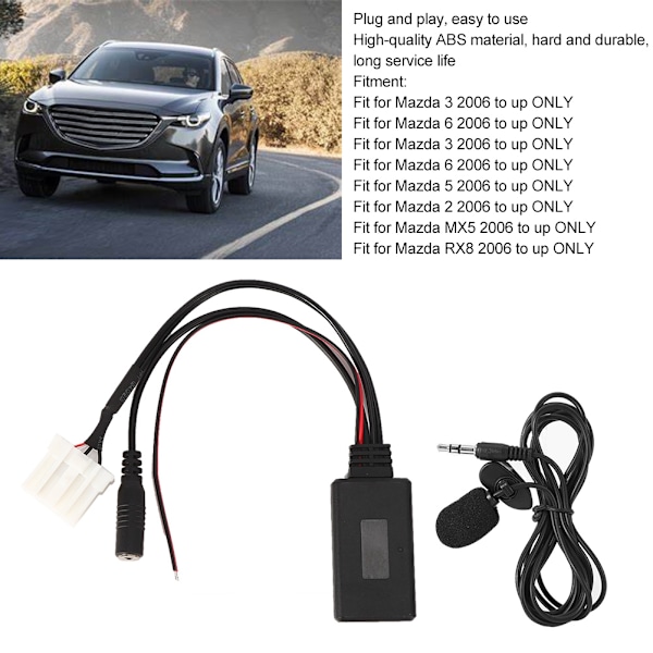 AUX-kaapeliadapteri Auton Bluetooth 5.0 Mikrofoni Sopii Mazda 2 3 5 6 RX8
