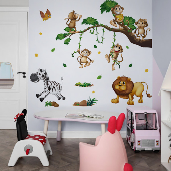 Väggdekal med tecknade djur, Vinyl Mural Art, Lätt att skala och fästa, Säker för barn, DIY Väggdekor för vardagsrum, sovrum, barnrum,