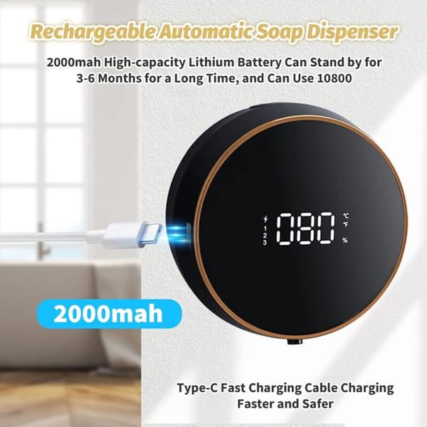 (Sort) Vægmonteret sæbedispenser, 300 ml berøringsfri håndspritdispenser, USB-vægoplader med LED-display-sensor. Håndsæbepumpe til badeværelset.