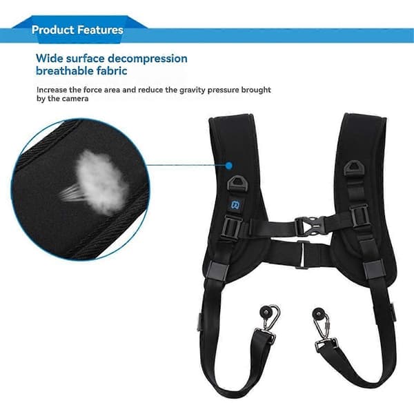 DSLR Camera Dual Shoulder Strap Harness with Quick Release, Soft Padded Relief Foam Adjustable