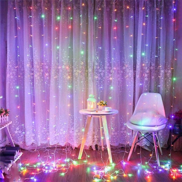 Gardinstängslampa, 8 lägen LED-slingor för trädgård, flickrum,