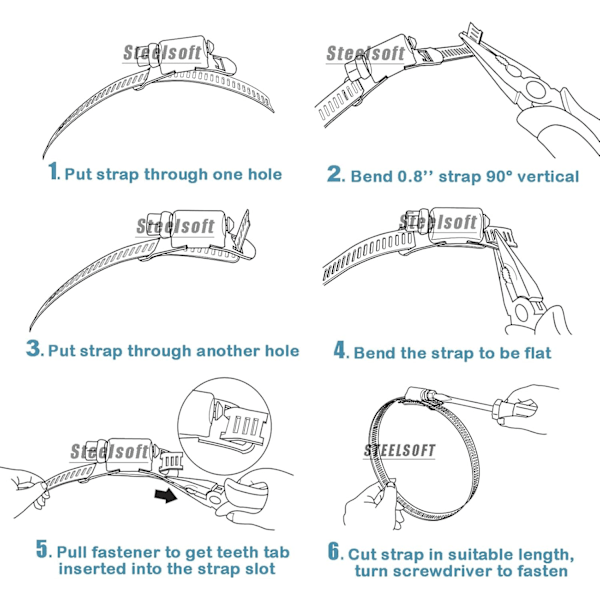304 ruostumattomasta teräksestä valmistettu letkunkiristinsarja, 3M mukautetun leikkauksen metallihihna + 8 vahvempaa kiinnikettä, suuri säädettävä matovaihde, ruuvikiristin,