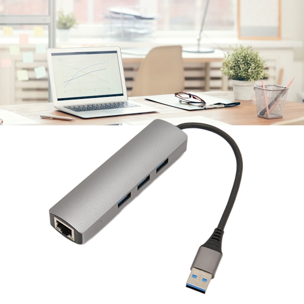 USB till RJ45-hubb 1 Gbps 3 USB 3.0 Plug and Play Aluminiumlegering USB till Ethernet-adapter för bärbar dator surfplatta stationär dator