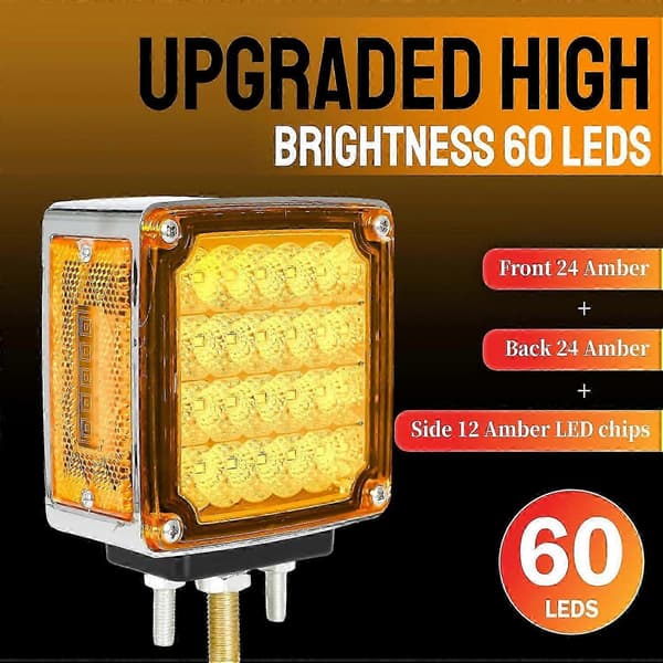 2 STK LED Ravfarvede Dobbeltsidede Blinklys med Krom Stud Montering, Kompatibel med de fleste køretøjer, Holdbart Design
