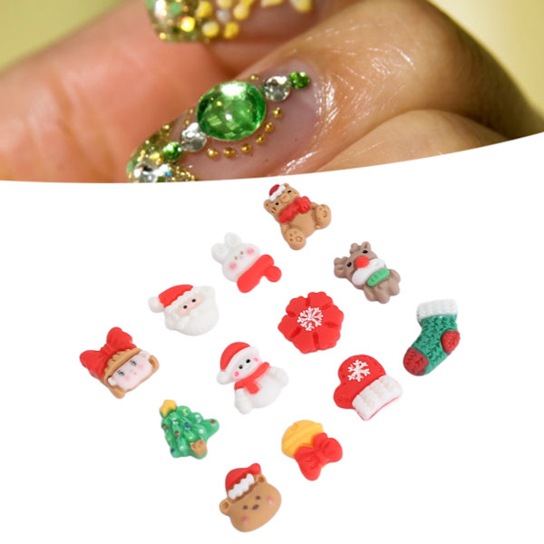 3 Påsar Nagelkonst Dekorationer Set Julstil Manikyr Dekorativa Ornament för Nagelsalong