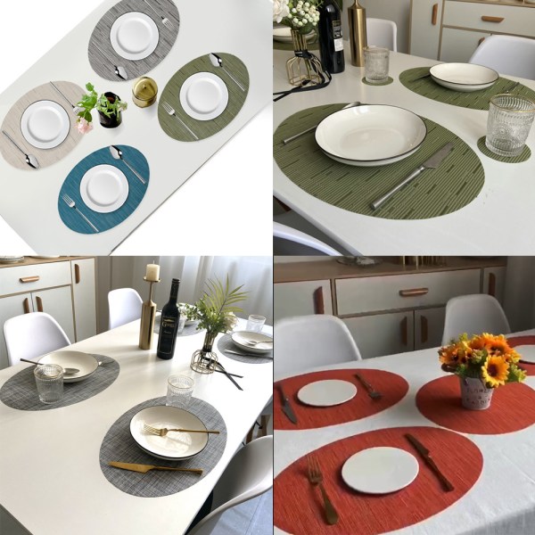 Imitation Bamboo Oval Woven Vinyl Värmebeständiga Underlägg