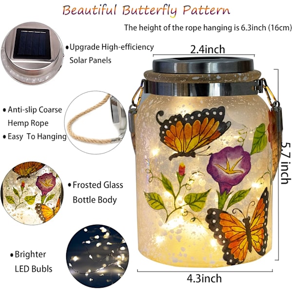 Solcellelykt Butterfly Fairy Lights, Bursdagsjulegaver, Vann