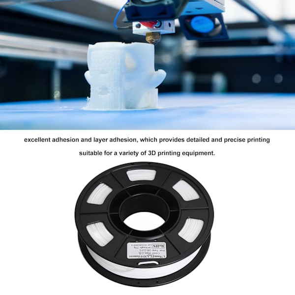 3D-printer filament, hvid, 1,75 mm, 8,8 oz nettovægt, 180 til 210 Celsius PLA-filament til 3D-print, genopfyldning, udskiftning