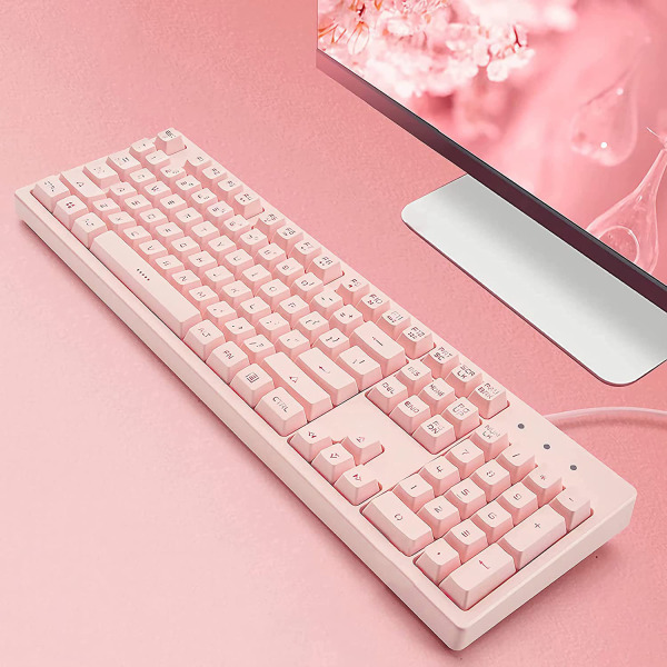 Rosa tastatur med 7-farger LED-bakgrunnsbelyst, 104 taster Stille Stille Lys opp tastatur, 19-tasters Anti-Ghosting Billig spilltastatur Mekanisk følelse