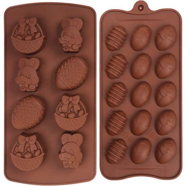 2 stk. påske silikone chokoladeforme æg kanin kurv form