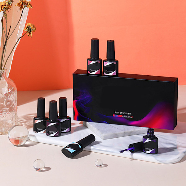 6 st semi-permanent nagellack, UV LED-blötlagt gelnagellack set 6 färger 8,5 ml nagellack DIY nagelkonst