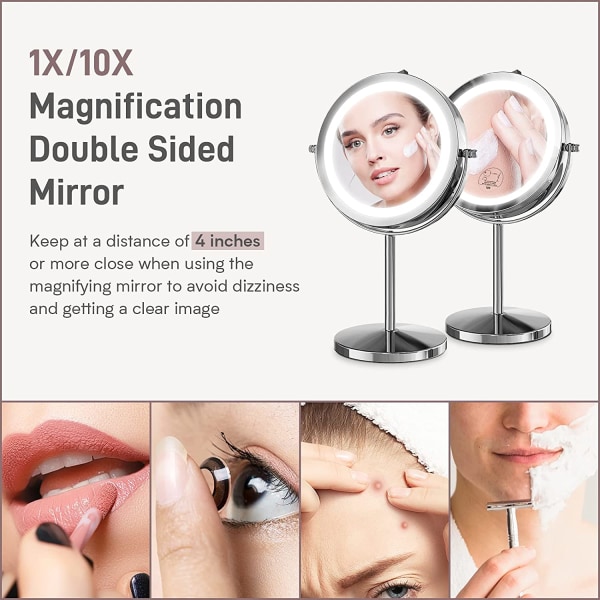 Lighted Makeup Mirror, 10x Magnifying Double Sided LED Vanity